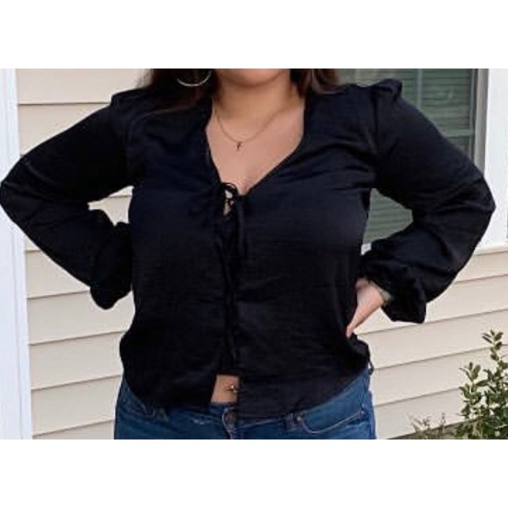 Black long sleeve satin top